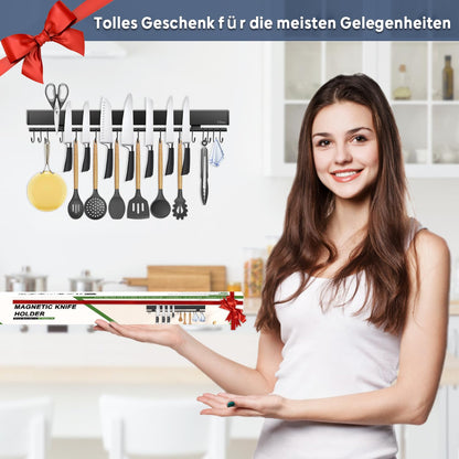 Dmore Magnetleiste Messer 59 cm, magnetisch mit 15 Haken, schwarz