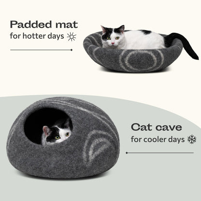 MEOWFIA Katzenbett Höhle aus Merinowolle - L Dunkelgrau