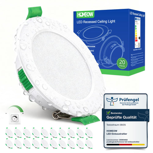 HOMEOW LED Einbaustrahler 20er Set Dimmbar 3-farbig 68mm: Rundes, dimmbares 3-farbiges LED für 68mm Deckeneinbau.