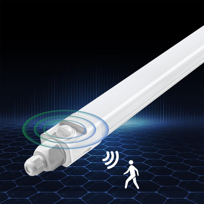 DXLIGHTING LED Feuchtraumleuchte 120 cm mit Bewegungsmelder, IP65 in Röhrenform aus Polycarbonat