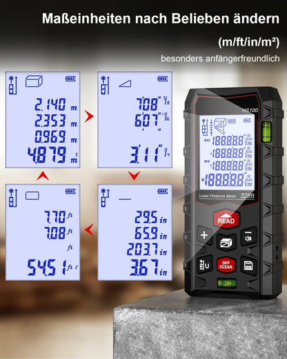 Charcity HS100 Laserentfernungsmesser 100 m, IP54, Dual-Level