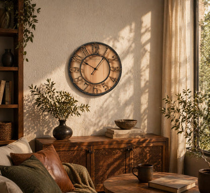 K&L Wall Art Vintage Wanduhr 50 cm lautlos in Holz-Metalloptik