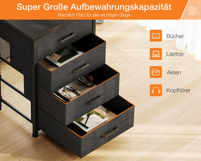 ODK L-Form Schreibtisch 140x80cm schwarz – reversibel, Schubladen