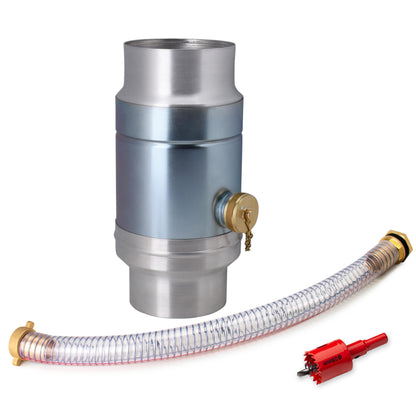IGarden Regenwassersammler DN100 – Stahl/Alu doppelwandig, mit Schlauch. Zylindrisch. Sammelt Regenwasser aus Fallrohr für Behälter.