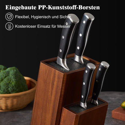 ENOKING Messerblock aus Akazienholz mit abnehmbaren Kunststoffborsten