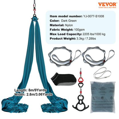 VEVOR Aerial Yoga Hängematte Nylon Grün 8 x 2,8 m bis 1000 kg