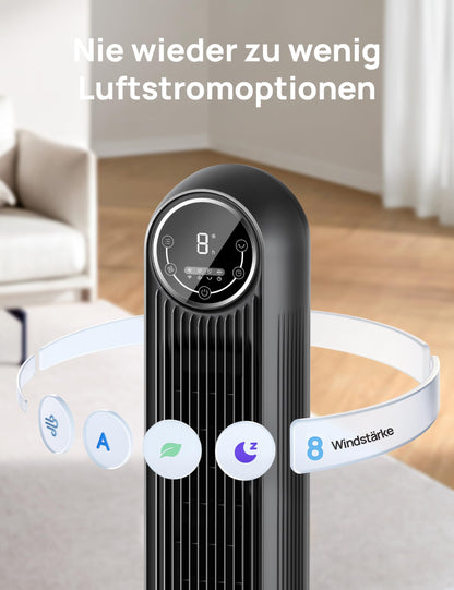 Dreo Nomad One S Turmventilator, App, 90° Oszillation, schwarz