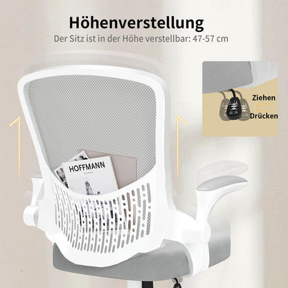 naspaluro Ergonomischer Schreibtischstuhl Drehstuhl - weiss-grau, klappbar