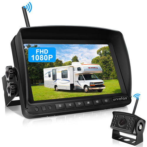URVOLAX UR61X Funk-Rückfahrkamera - 7 Zoll HD IP69K. Schwarzes Set mit robustem HD-Monitor und Kamera. Für sicheres Rangieren von Fahrzeugen.
