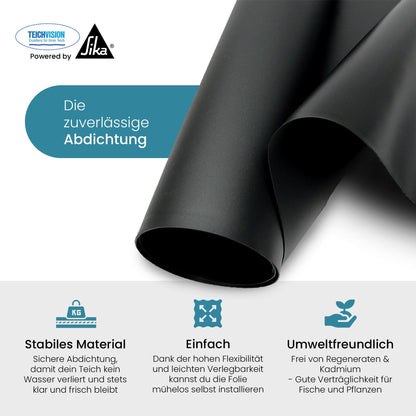TeichVision PVC Teichfolie schwarz 0,5 mm 2 x 6 m wasserdicht