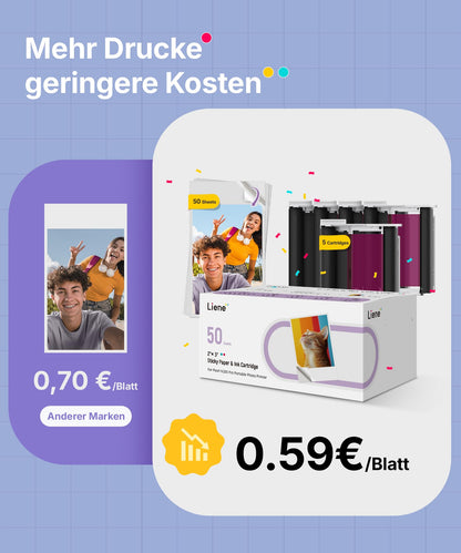 Liene Pearl N200 Pro Mini Fotodrucker Bluetooth mit 50 Fotos, Lila