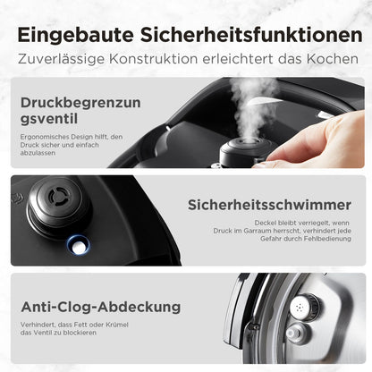Midea Elektrischer Schnellkochtopf 9-in-1 Multikocher 8L - Schwarz