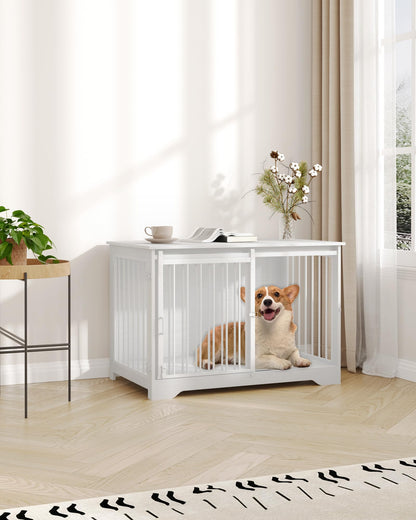 Hzuaneri Hundekäfig Möbel Indoor 100cm – Weiss Holz Schiebetüren
