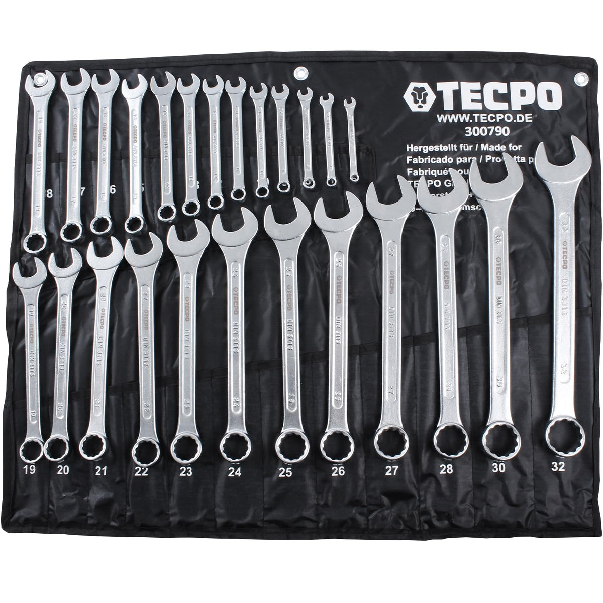 TECPO Maul-Ringschlüssel-Satz, 25-teilig, 6–32 mm, mit Rolltasche