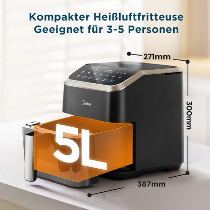 Midea Heissluftfritteuse 5L HeatXpress Easy-View – Schwarz