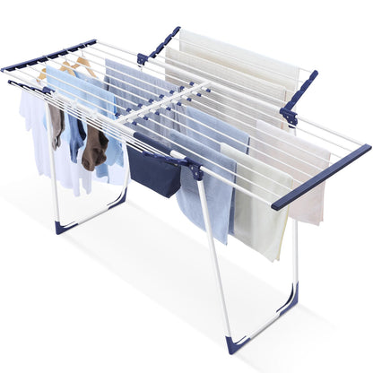 SYKIARIOL Stand-Flügelwäschetrockner – Ausziehbar & Klappbar. Silbernes Metallgestell, Flügel ausklappbar, trocknet Wäsche innen/außen.