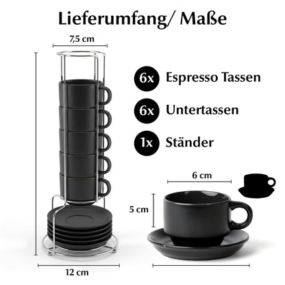 MIAMIO Le Papillon Espressotassen Set 6-teilig mit Untertassen Schwarz
