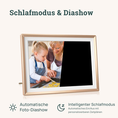 ARZOPA D10 Digitaler Bilderrahmen 10,1 Zoll WLAN Touchscreen Gold