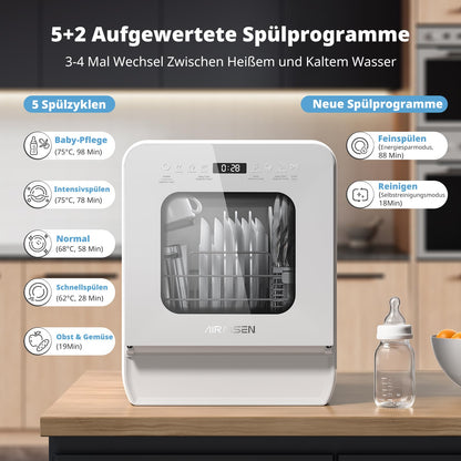 AIRMSEN Mini Tischgeschirrspüler – Wassertank Ultra-Schmal Weiss