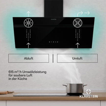 Klarstein Alina Dunstabzugshaube – 90 cm Wandhaube Umluft Schwarz