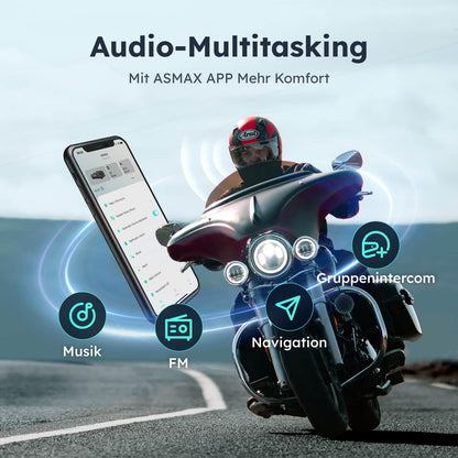ASMAX S1 Motorrad Bluetooth Headset mit Mesh Intercom, Doppelpack