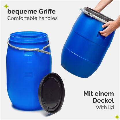 Garronda Weithalsfass 120 Liter HDPE Deckelfass blau GD-0078