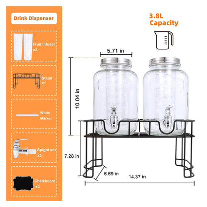 MR.KIANGCI Getränkespender aus Glas, 4 l, 2er-Set mit Zapfhahn