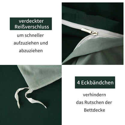 Boqingzhu Bettwäsche-Set Baumwolle 200x200 cm Grün mit Reissverschluss
