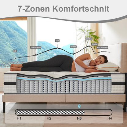 Twirest Taschenfederkern Matratze 140x200cm - H3 Mittel