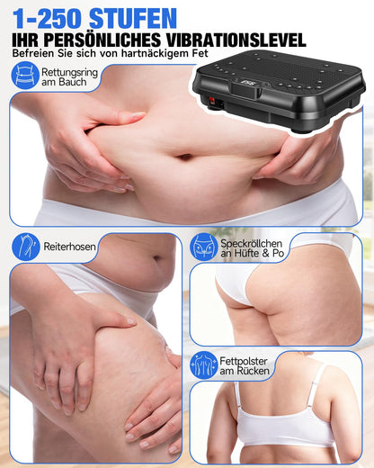 HomeFitnessCode Mini Vibrationsplatte mit 250 Stufen, Schwarz