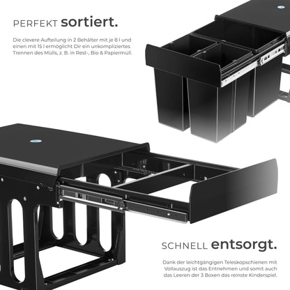 tectake Mülltrennsystem Einbau 3 Fächer (2x 8L + 15L)
