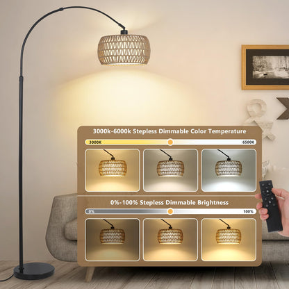 Rayofly Boho Rattan Bogenlampe Dimmbar App-Steuerung - Schwarz