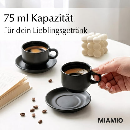 MIAMIO Le Papillon Espressotassen Set 6-teilig mit Untertassen Schwarz