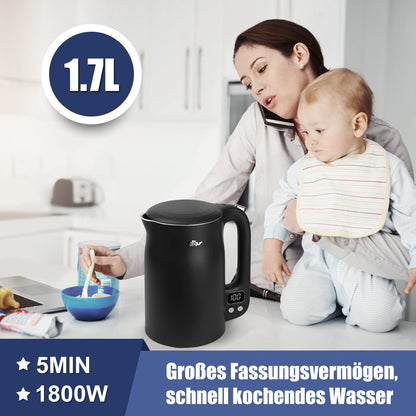 Bear Wasserkocher 1.7 L Edelstahl mit 11 Temperaturen, 1800 W