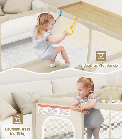 Dripex Laufstall Baby faltbar mit Netz, 124 x 124 cm, Kaffeebraun
