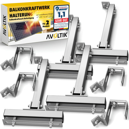 Avoltik Balkonkraftwerk Halterung Eckig - 2er V2025 Neigbar. Eckige Metallhalterung (2er Set), neigbar zur sicheren Montage von Solarmodulen am Balkon.