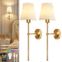 Ketom LED Wandleuchte Innen mit Akku, dimmbar, Gold, 2er-Set, Metallgehäuse mit weissem Stoffschirm