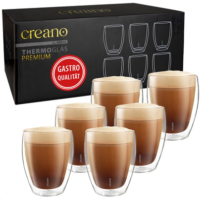 Creano Doppelwandige Trinkgläser 400 ml, 6er Set, spülmaschinenfest