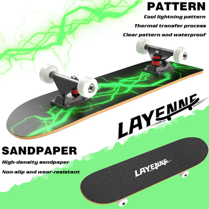 LAYENNE Skateboard Komplettboard 31 x 8 Zoll, 7-lagiges Ahorn