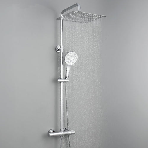 Auralum Duschsystem Thermostat Regendusche 30x30 cm - Chrom: Chromfarbenes System zum Duschen, reguliert Wassertemperatur und bietet breiten Strahl.