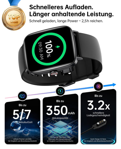 Gydom Smartwatch Herren IDW28 mit Telefonfunktion, 1,85 Zoll, schwarz