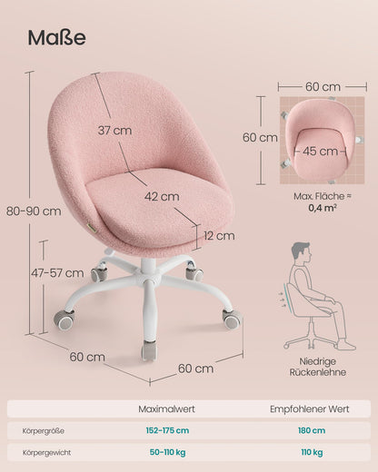 SONGMICS Homeoffice-Stuhl Fleece – Pastellrosa OBG020R03