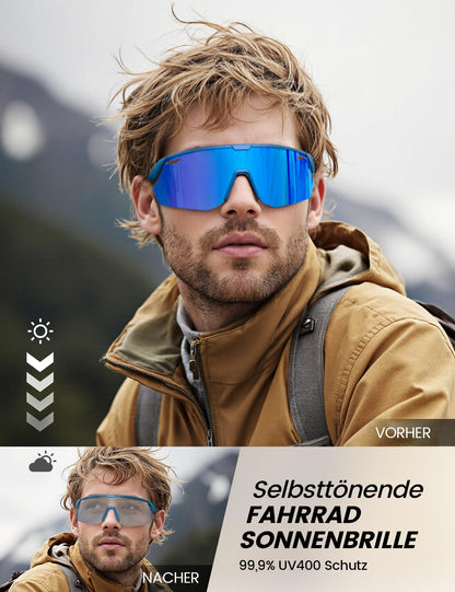 Lamicall Fahrradbrille selbsttönend UV400 Sportbrille Herren Damen