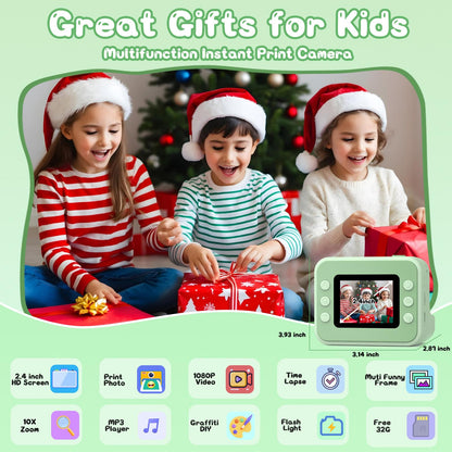 Hangrui H3 Sofortbildkamera für Kinder, 1080P, 32 GB, Grün