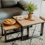 LEHMANN Couchtisch 2er Set LHOTS, Beistelltisch aus Holz, schwarz – Tischplatte mit Eichenlaminat