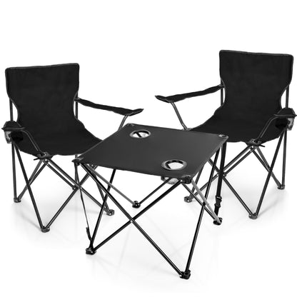 BigDean Campingset 2 Faltstühle mit Campingtisch faltbar schwarz