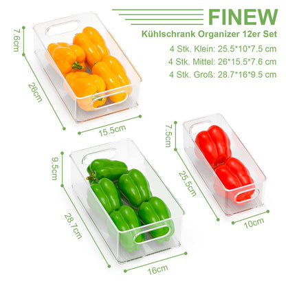 FINEW Kühlschrank Organizer 12er Set, durchsichtig, BPA-frei