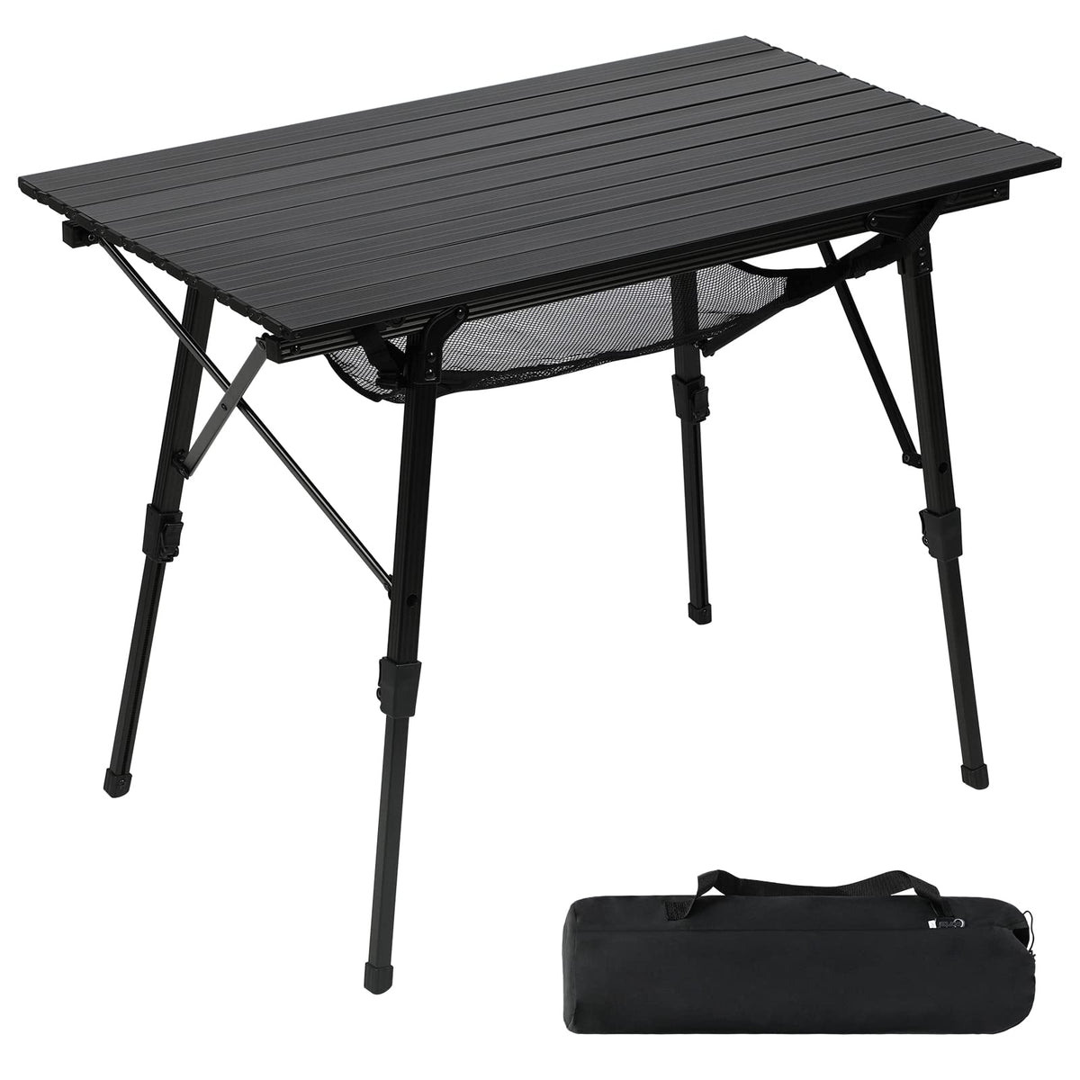 Portal Campingtisch faltbar höhenverstellbar - 90x53cm. Graue Platte, silbernes Alu-Gestell. Für Essen & Ablage beim Camping.