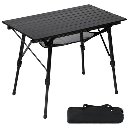 Portal Campingtisch faltbar höhenverstellbar - 90x53cm. Graue Platte, silbernes Alu-Gestell. Für Essen & Ablage beim Camping.