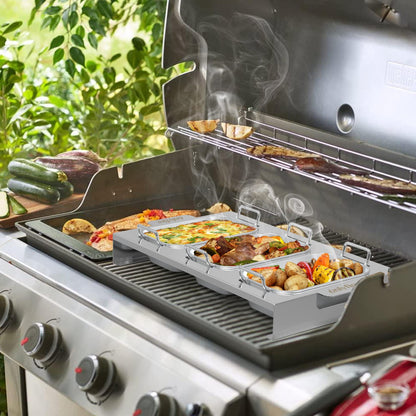 Onlyfire Grillpfännchen 3er-Set, Edelstahl mit Griffen und Ständer